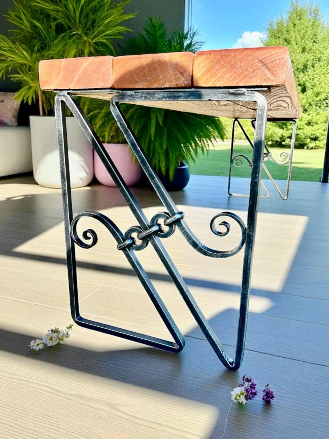 Hand Forged Industrial Metal Bench Legs: Heavy Duty Wrought Iron Furniture Base