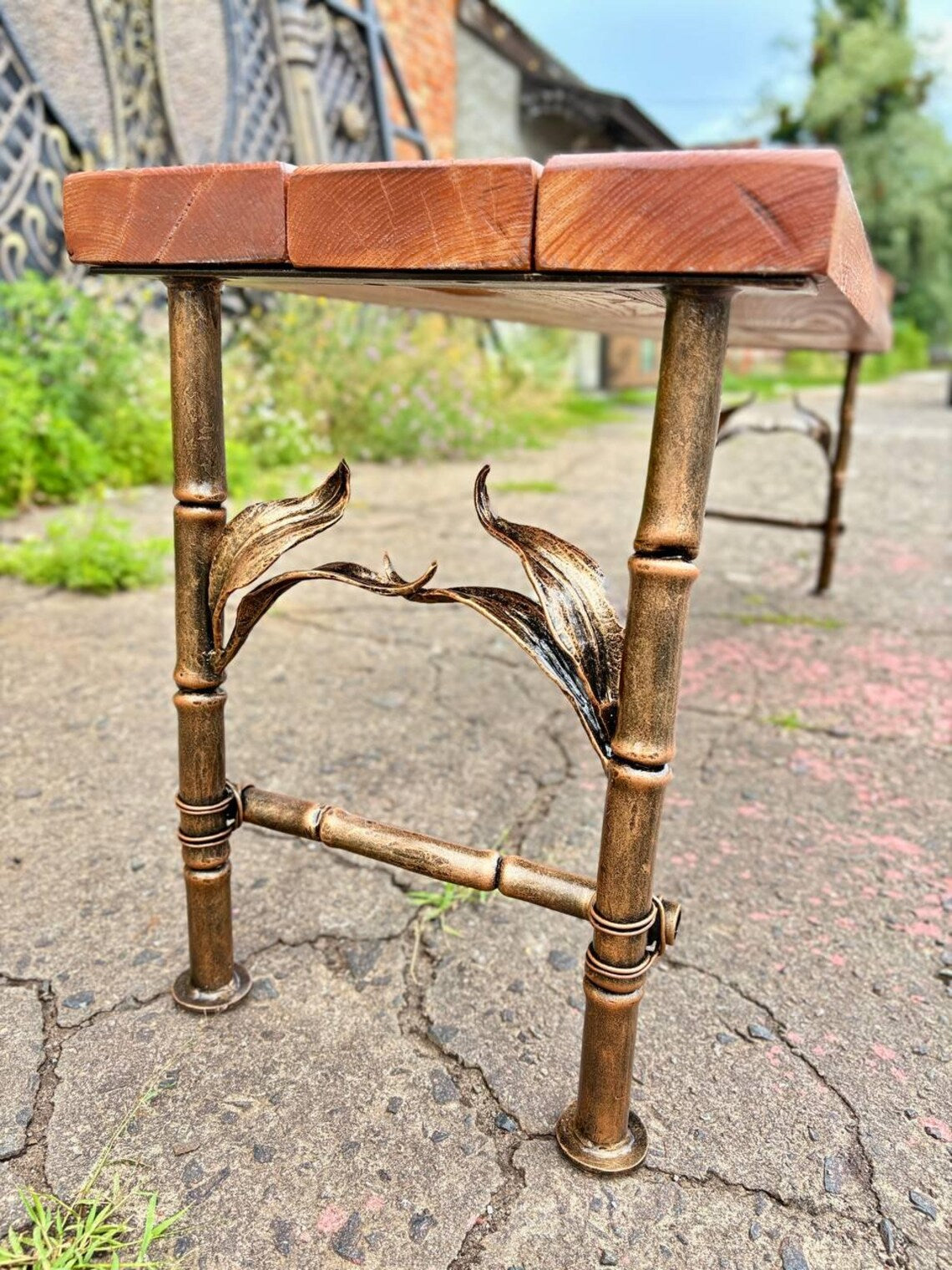 Hand Forged Wrought Iron Bench Legs: Bamboo Style, Rustic Frame