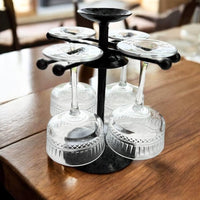 Hand Forged Iron Wine Glass Holder with Candle Tray: Rustic Bar Centerpiece, gift for the new arrival