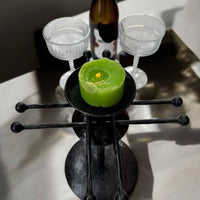 Hand Forged Iron Wine Glass Holder with Candle Tray: Rustic Bar Centerpiece, gift for the new arrival