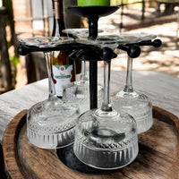 Hand Forged Iron Wine Glass Holder with Candle Tray: Rustic Bar Centerpiece, gift for the new arrival