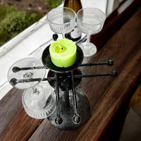 Hand Forged Iron Wine Glass Holder with Candle Tray: Rustic Bar Centerpiece, gift for the new arrival