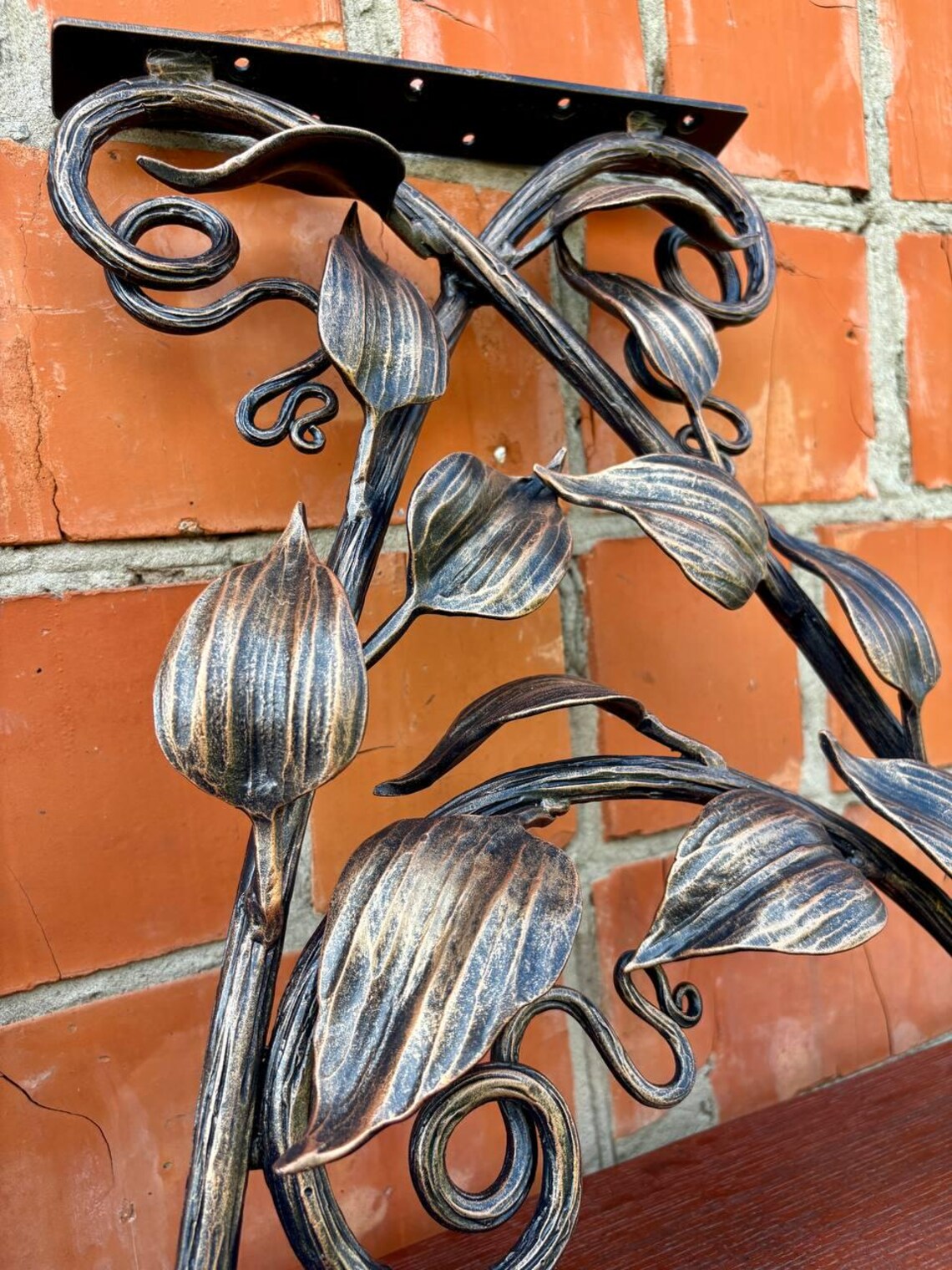 Hand Forged Wrought Iron Bench Legs: Rustic Vine & Leaf Design