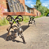 Hand Forged Wrought Iron Bench Legs: Rustic Vine & Leaf Design