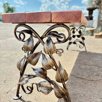 Hand Forged Wrought Iron Bench Legs: Rustic Vine & Leaf Design