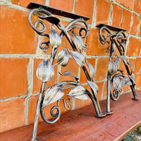 Hand Forged Wrought Iron Bench Legs: Rustic Vine & Leaf Design