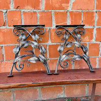 Hand Forged Wrought Iron Bench Legs: Rustic Vine & Leaf Design