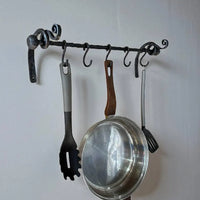 Hand Forged Iron Pot Rack: Rustic Kitchen Utensil Rail