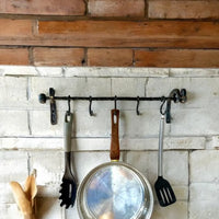 Hand Forged Iron Pot Rack: Rustic Kitchen Utensil Rail