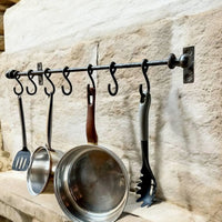 Hand-Forged Kitchen Rack — Rustic Iron Wall Organizer with Hooks