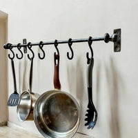Hand-Forged Kitchen Rack — Rustic Iron Wall Organizer with Hooks