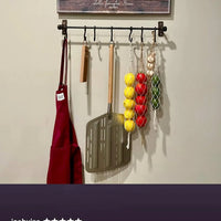 Hand-Forged Kitchen Rack — Rustic Iron Wall Organizer with Hooks