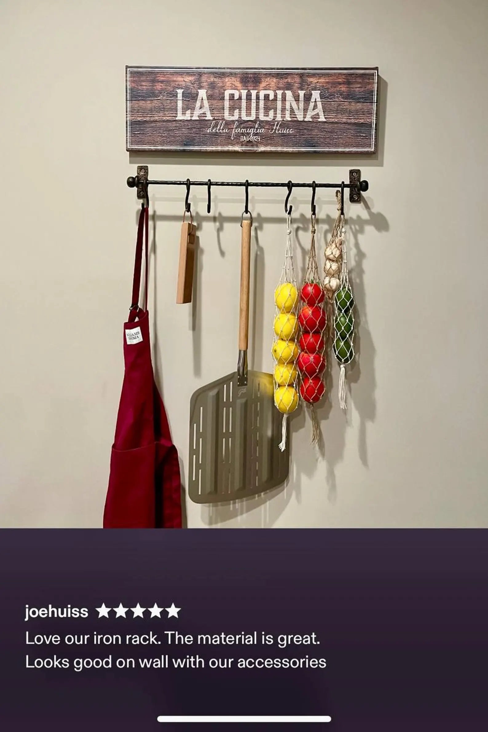 Hand-Forged Kitchen Rack — Rustic Iron Wall Organizer with Hooks