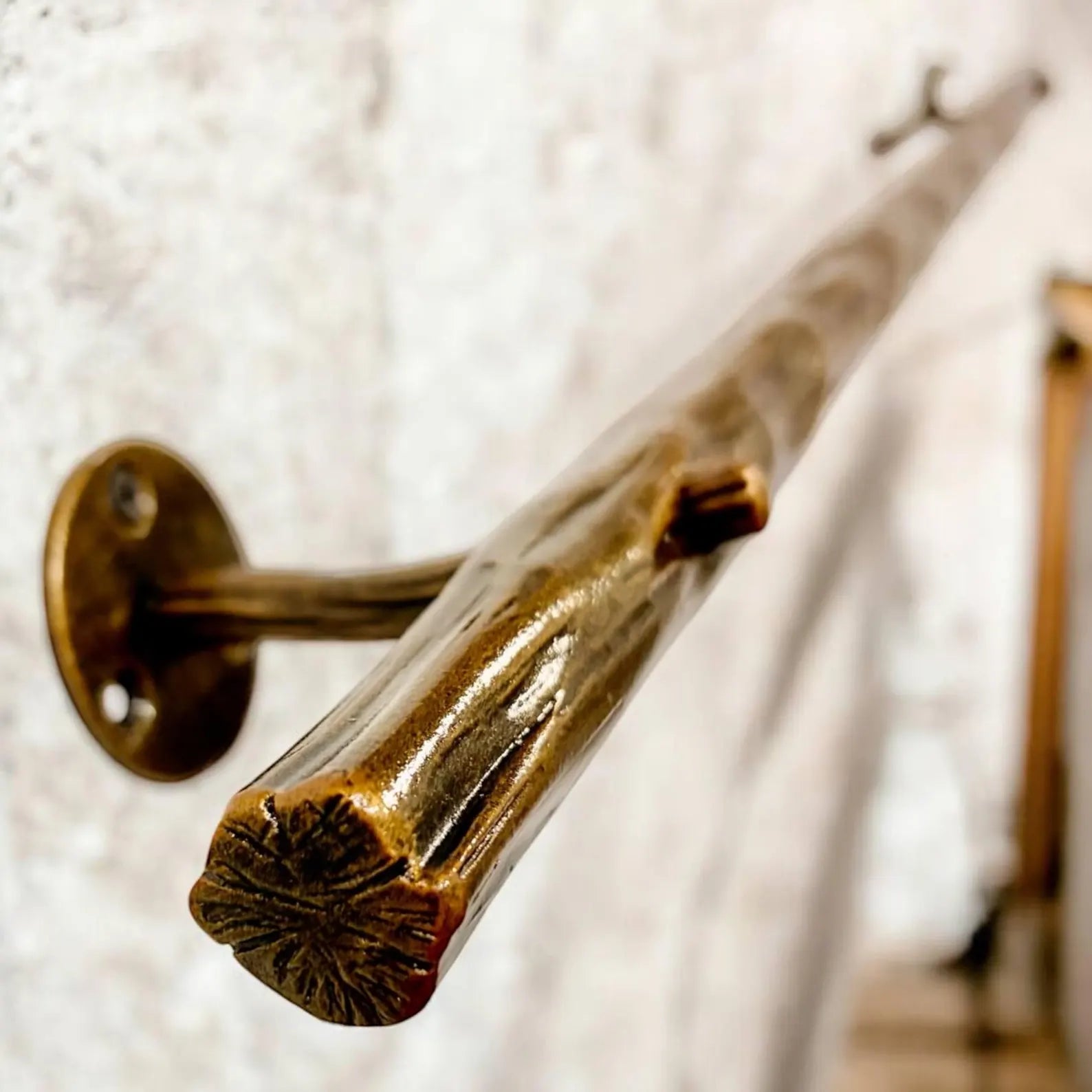 Hand Forged Steel Stair Handrail, Rustic Metal Wall Mount Railings for Indoor and Outdoor Use