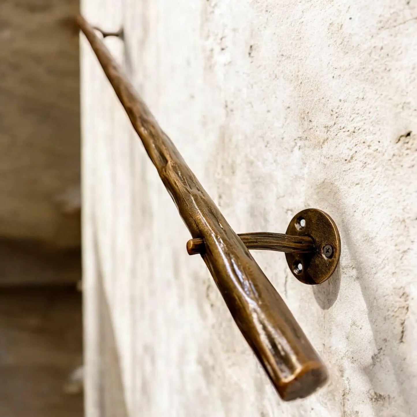 Hand Forged Steel Stair Handrail, Rustic Metal Wall Mount Railings for Indoor and Outdoor Use