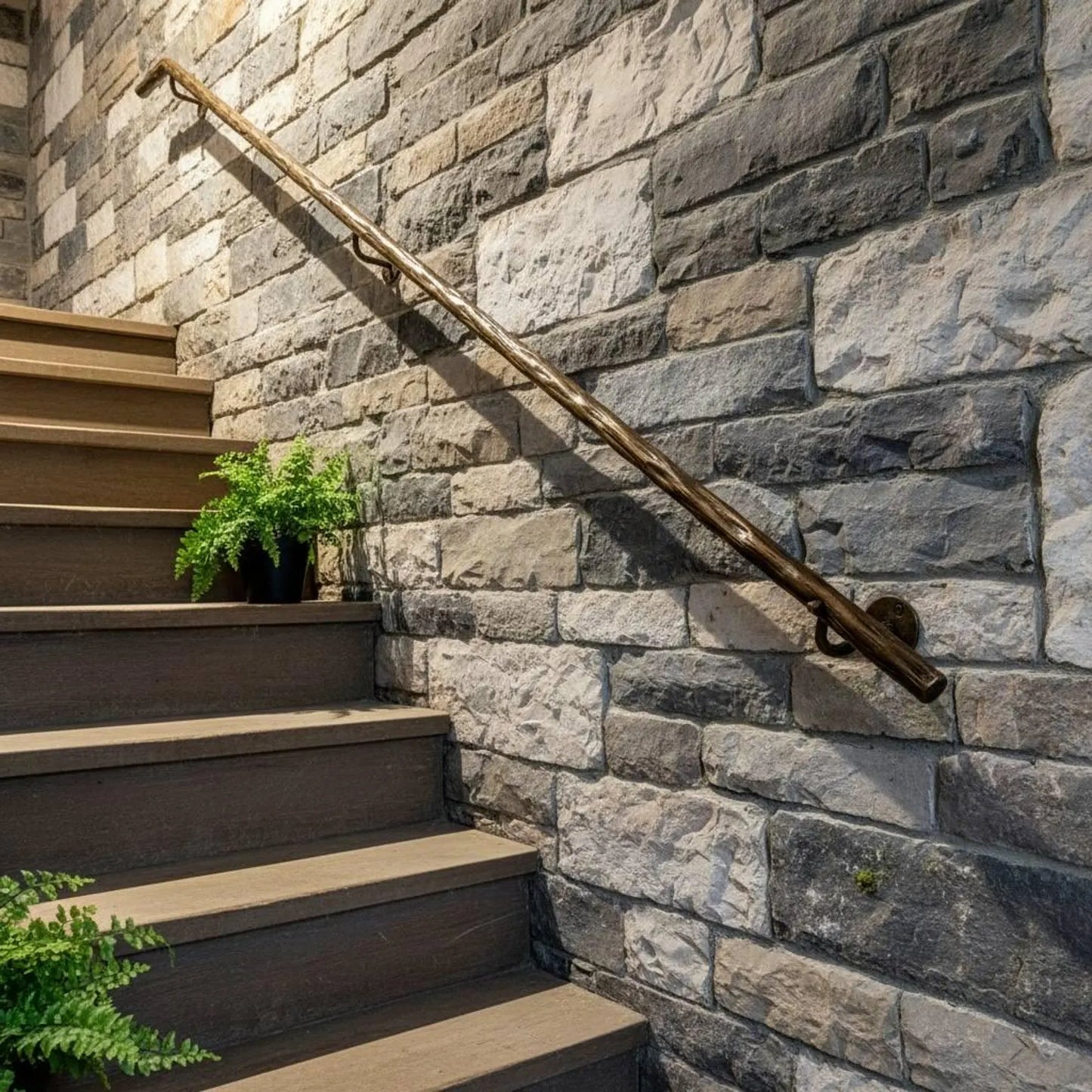 Hand Forged Steel Stair Handrail, Rustic Metal Wall Mount Railings for Indoor and Outdoor Use
