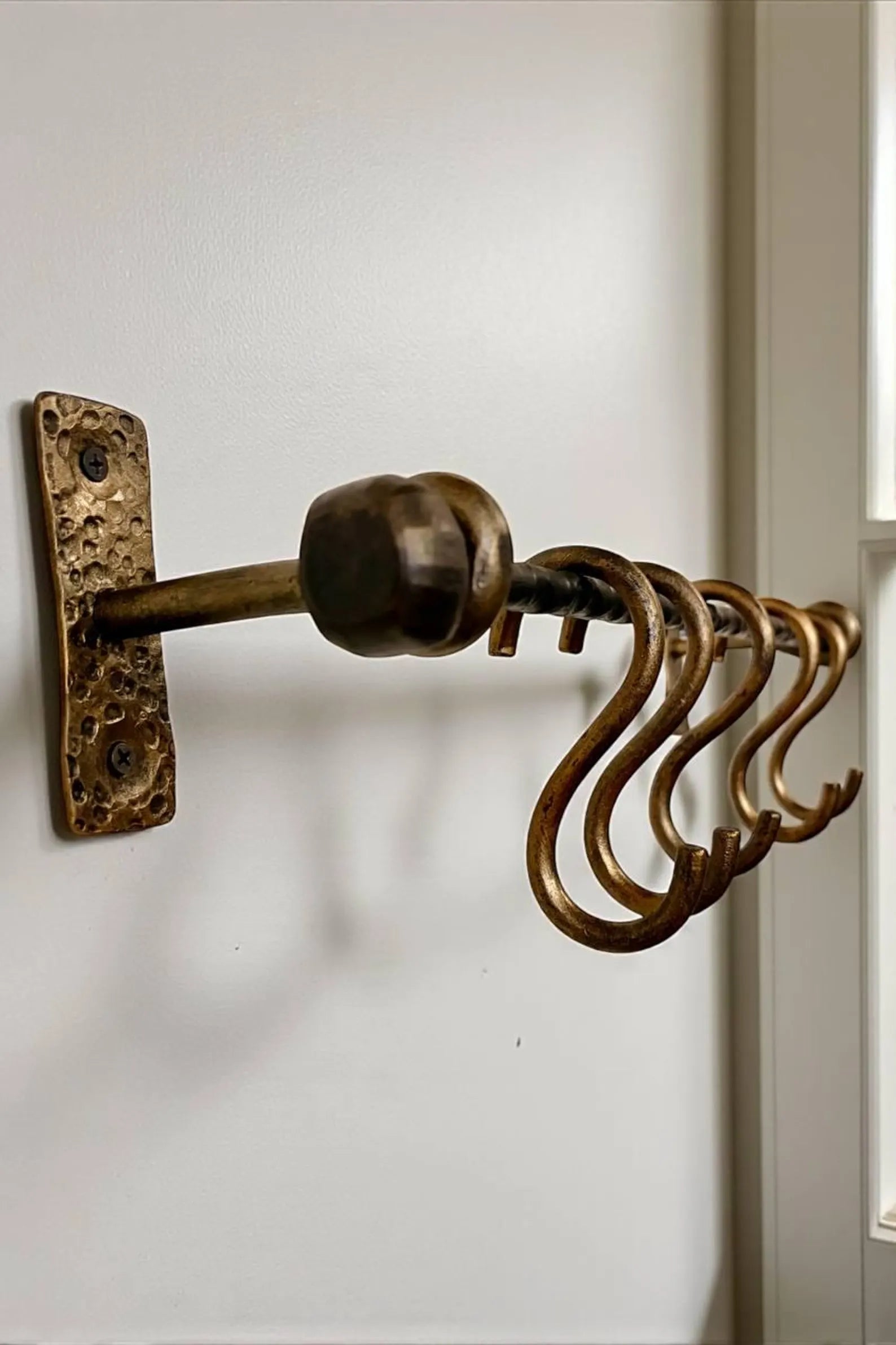 Hand-Forged Kitchen Rack — Rustic Iron Wall Organizer with Hooks