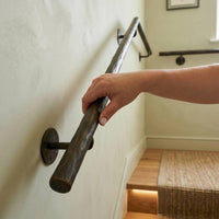 Hand Forged Steel Handrail | Modern Wall Mounted Stair Handrail | Artisan Textured Metal Handrail | Custom Indoor & Outdoor Stair Railing