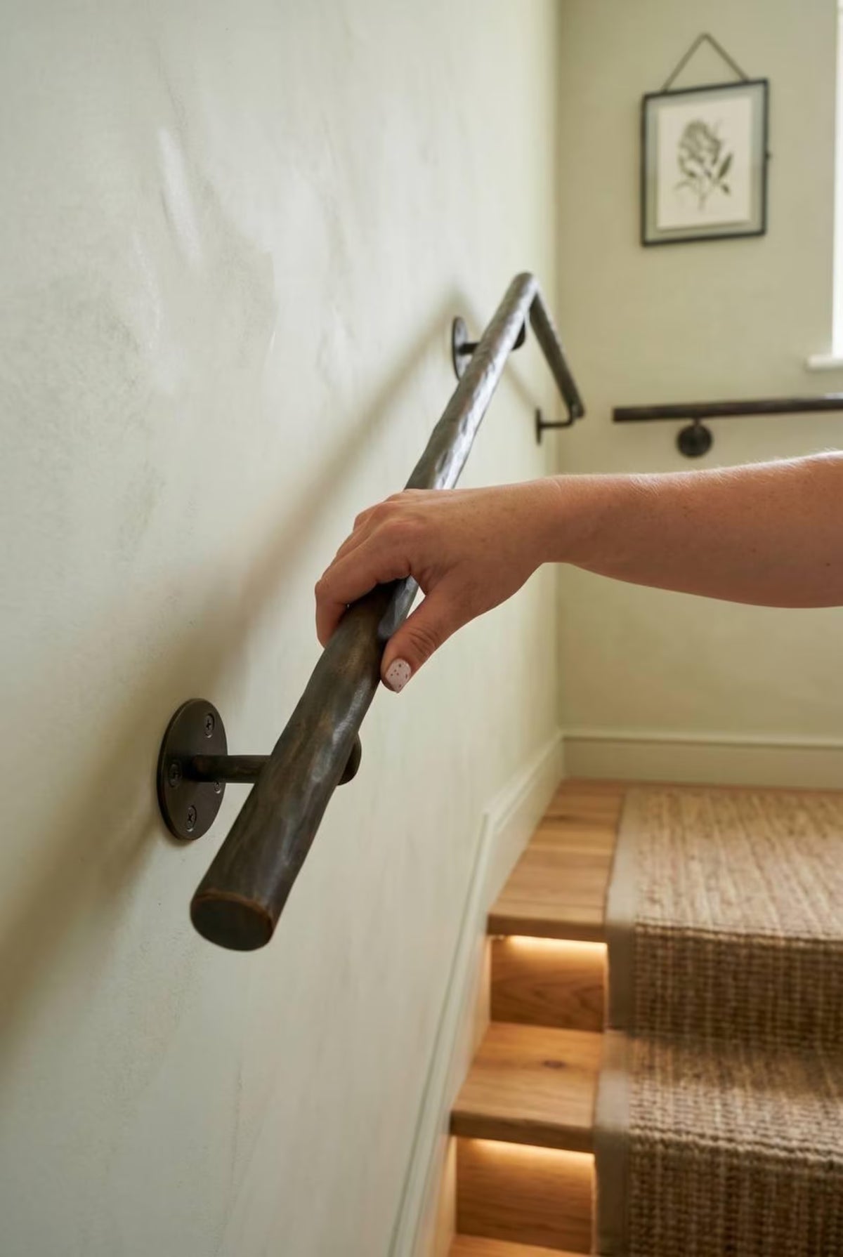 Hand Forged Steel Handrail | Modern Wall Mounted Stair Handrail | Artisan Textured Metal Handrail | Custom Indoor & Outdoor Stair Railing