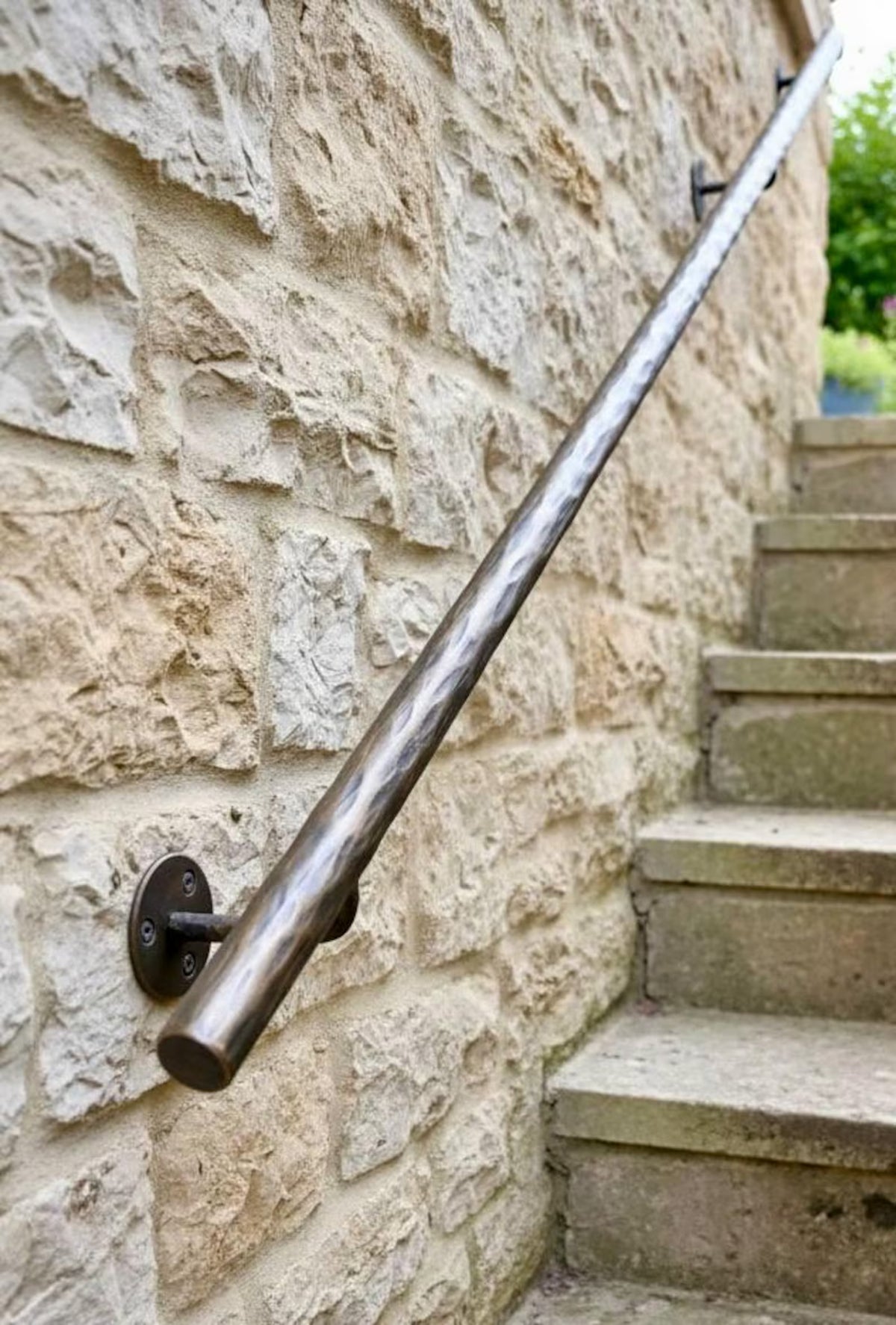 Hand Forged Steel Handrail | Modern Wall Mounted Stair Handrail | Artisan Textured Metal Handrail | Custom Indoor & Outdoor Stair Railing