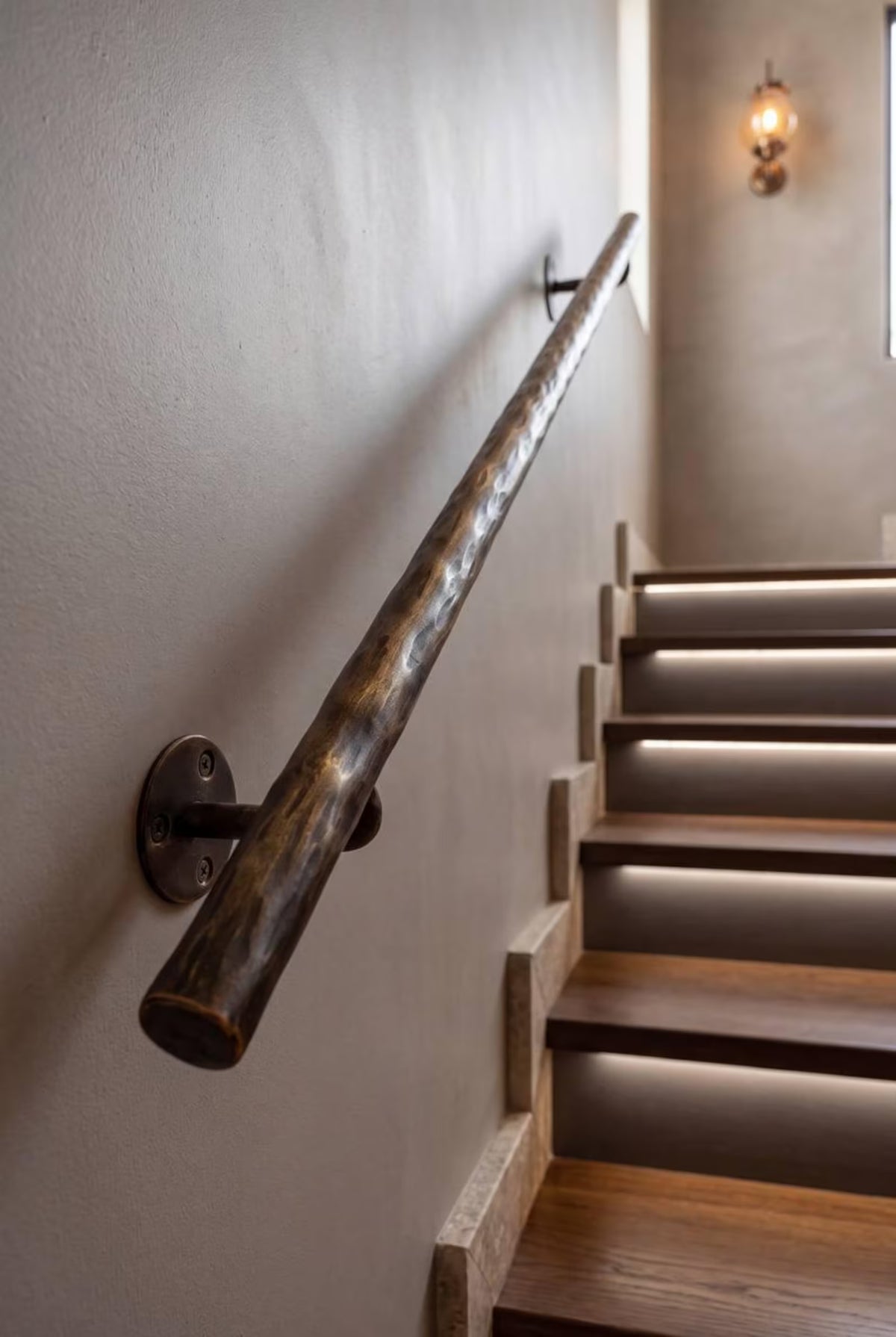Hand Forged Steel Handrail | Modern Wall Mounted Stair Handrail | Artisan Textured Metal Handrail | Custom Indoor & Outdoor Stair Railing