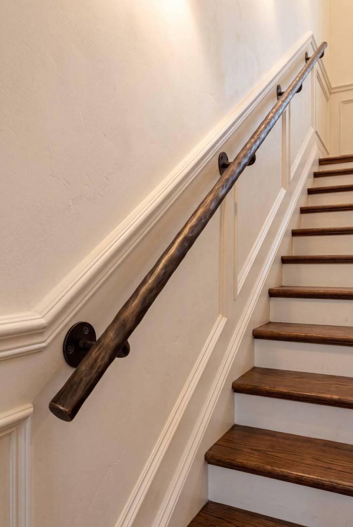 Hand Forged Steel Handrail | Modern Wall Mounted Stair Handrail | Artisan Textured Metal Handrail | Custom Indoor & Outdoor Stair Railing