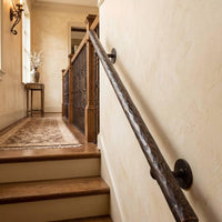 Hand Forged Steel Handrail | Modern Wall Mounted Stair Handrail | Artisan Textured Metal Handrail | Custom Indoor & Outdoor Stair Railing