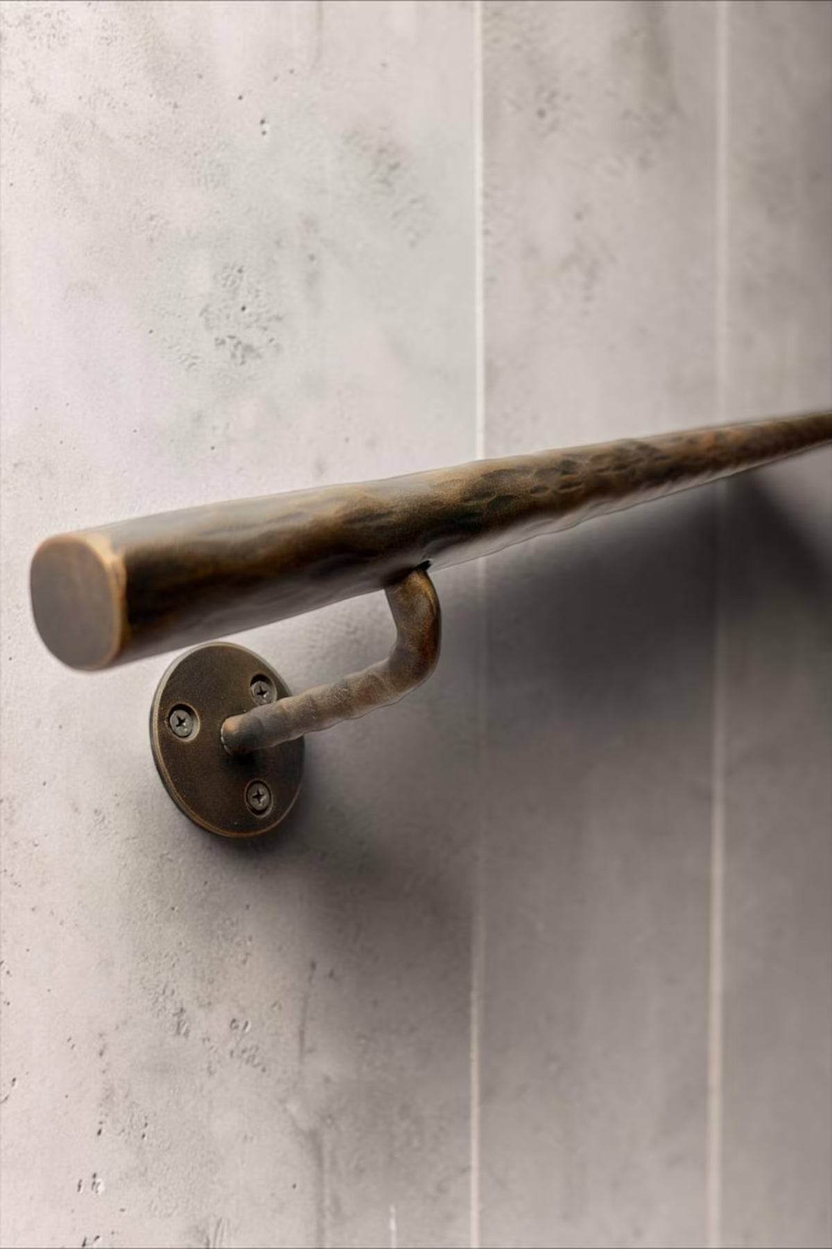 Hand Forged Steel Handrail | Modern Wall Mounted Stair Handrail | Artisan Textured Metal Handrail | Custom Indoor & Outdoor Stair Railing