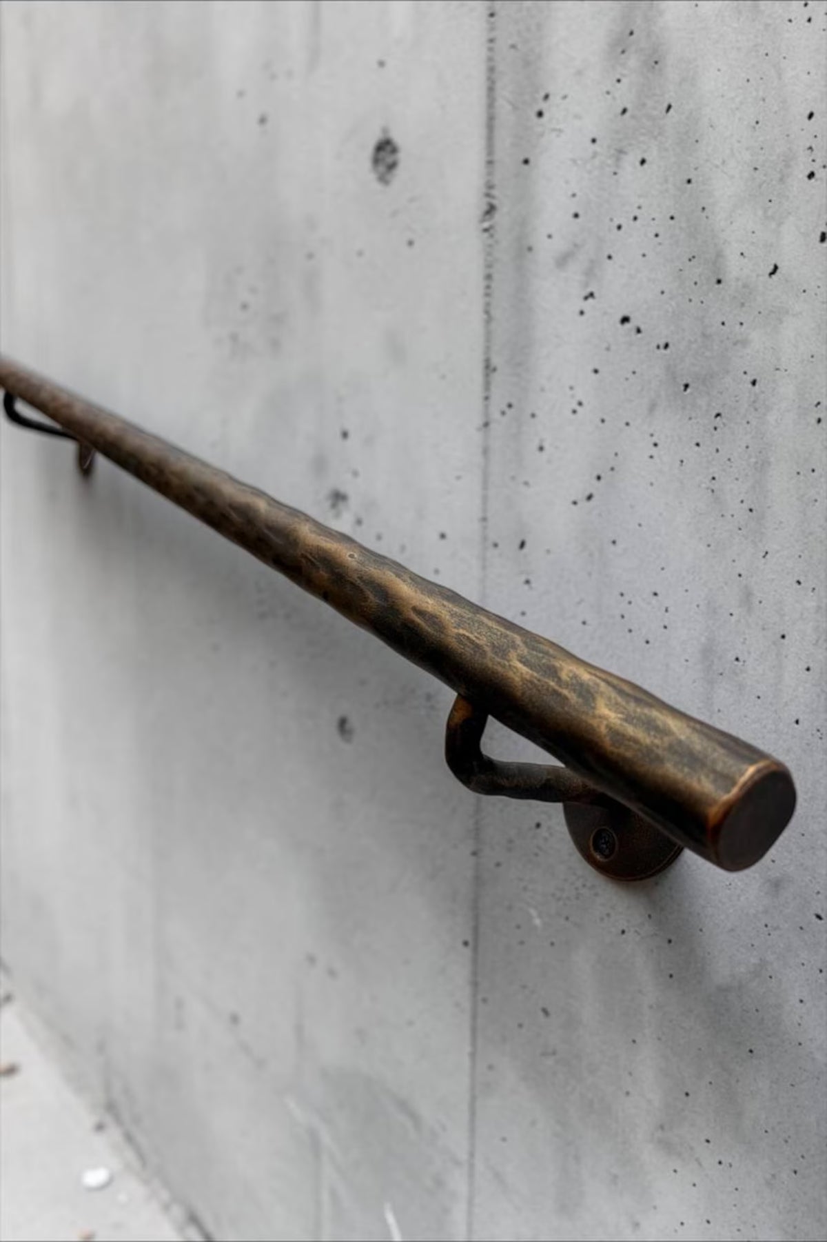 Hand Forged Steel Handrail | Modern Wall Mounted Stair Handrail | Artisan Textured Metal Handrail | Custom Indoor & Outdoor Stair Railing