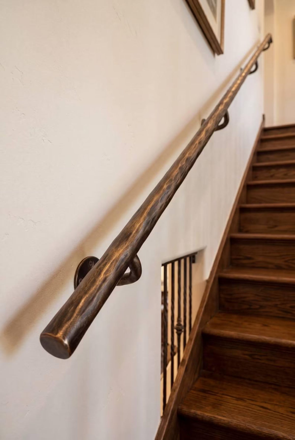 Hand Forged Steel Handrail | Modern Wall Mounted Stair Handrail | Artisan Textured Metal Handrail | Custom Indoor & Outdoor Stair Railing