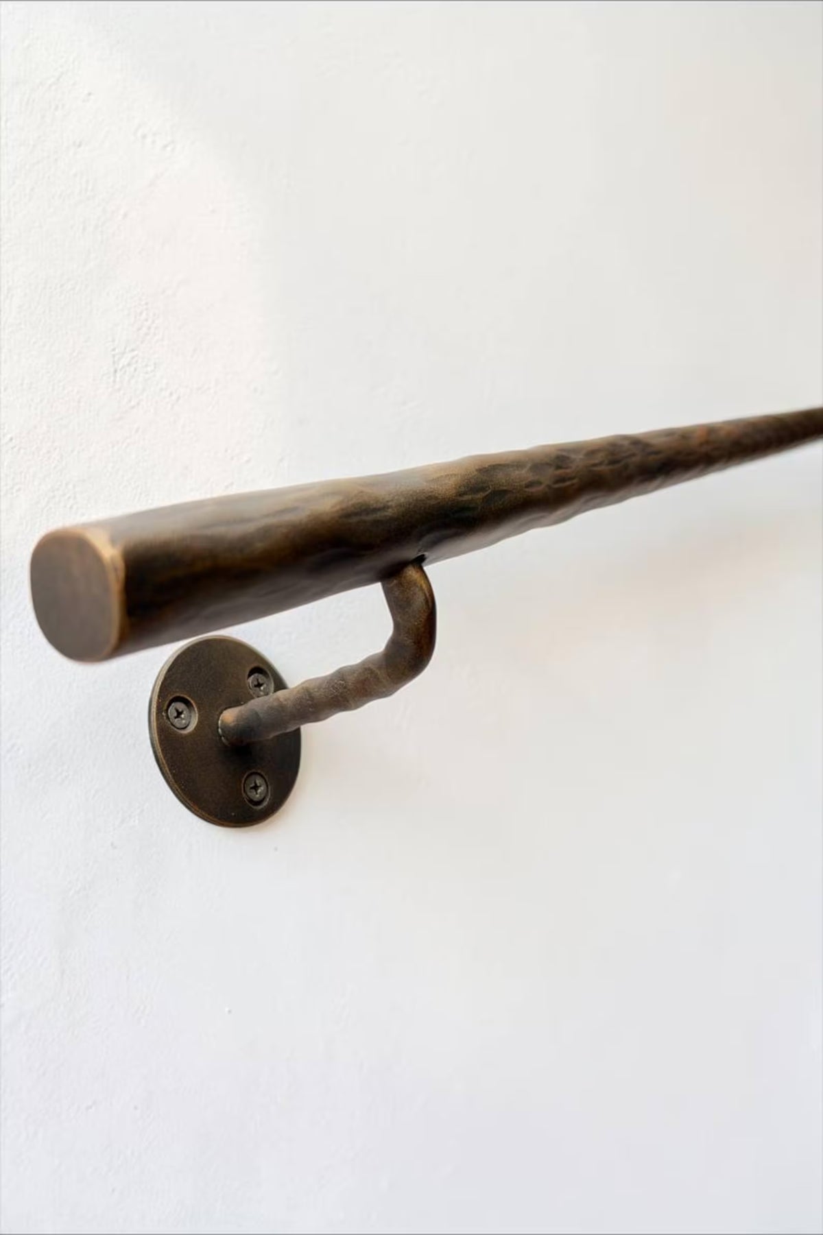 Hand Forged Steel Handrail | Modern Wall Mounted Stair Handrail | Artisan Textured Metal Handrail | Custom Indoor & Outdoor Stair Railing