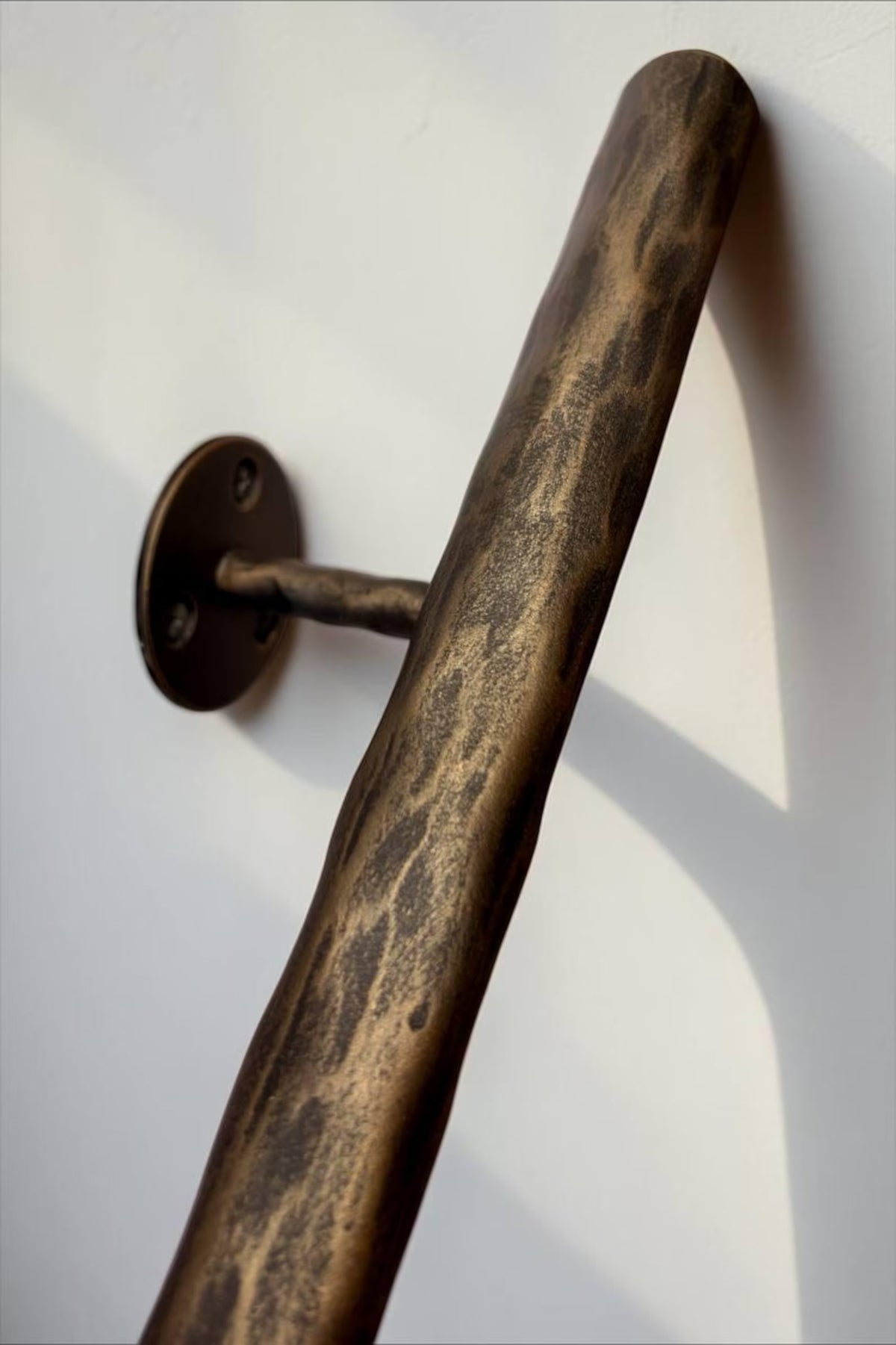 Hand Forged Steel Handrail | Modern Wall Mounted Stair Handrail | Artisan Textured Metal Handrail | Custom Indoor & Outdoor Stair Railing