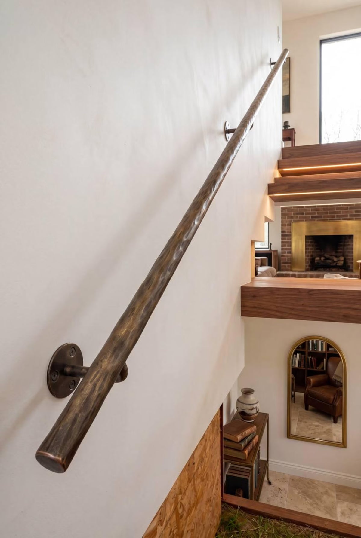 Hand Forged Steel Handrail | Modern Wall Mounted Stair Handrail | Artisan Textured Metal Handrail | Custom Indoor & Outdoor Stair Railing