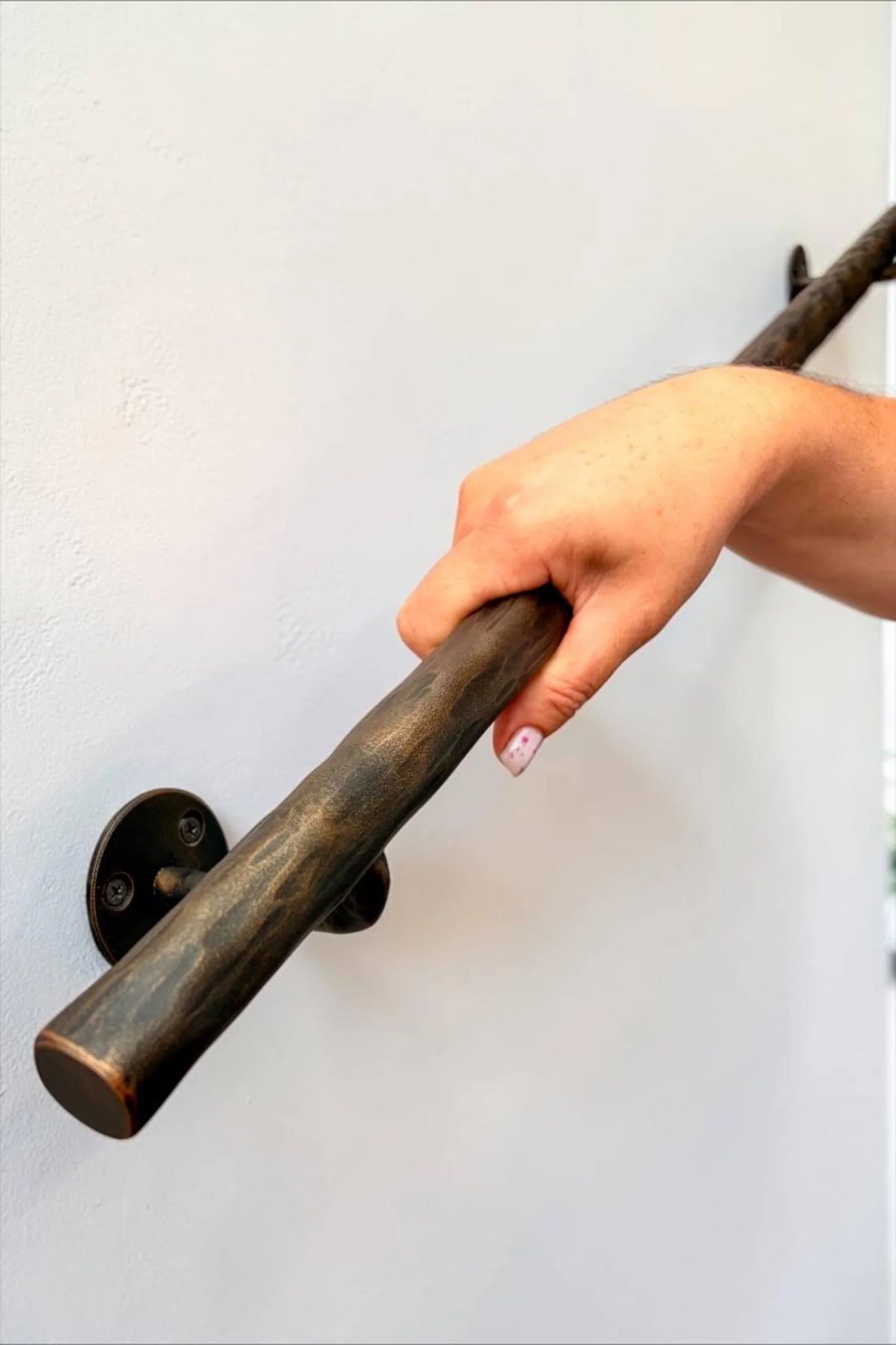 Hand Forged Steel Handrail | Modern Wall Mounted Stair Handrail | Artisan Textured Metal Handrail | Custom Indoor & Outdoor Stair Railing
