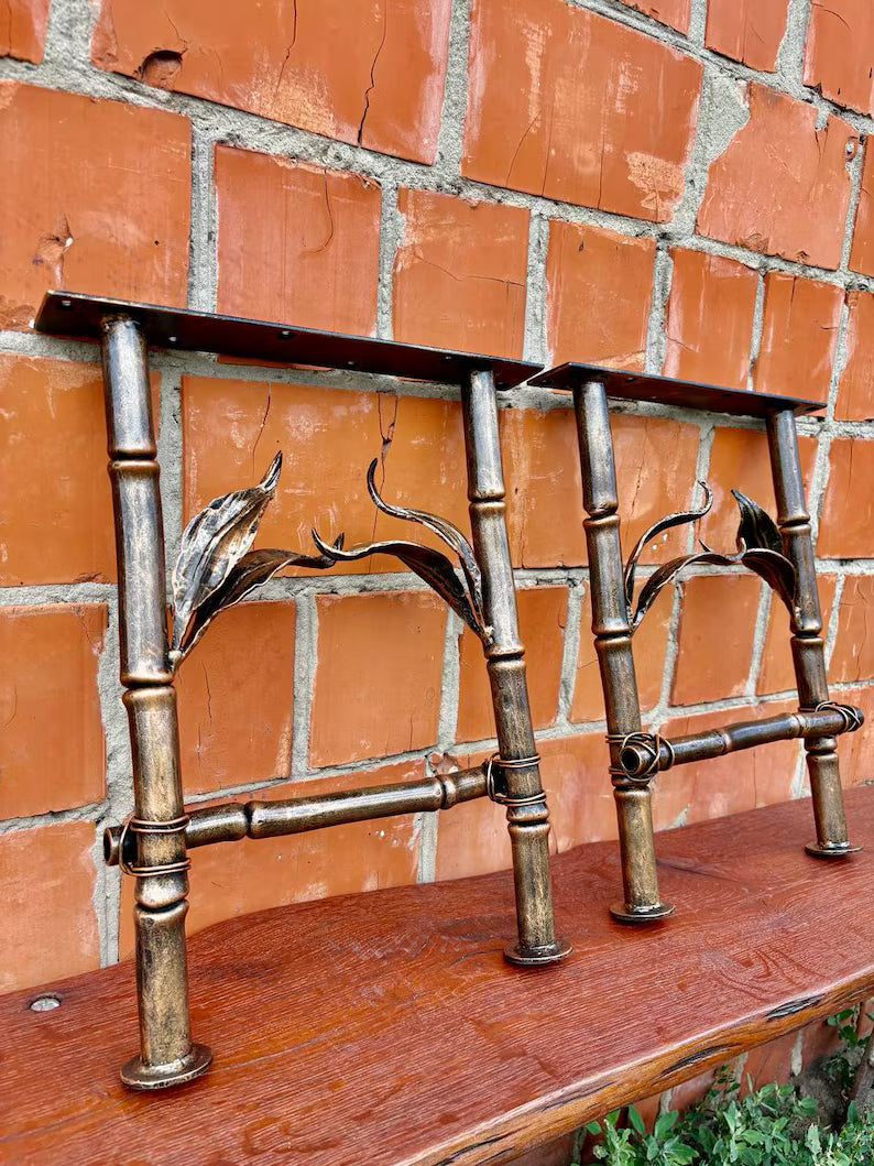 Hand Forged Wrought Iron Bench Legs: Bamboo Style, Rustic Frame
