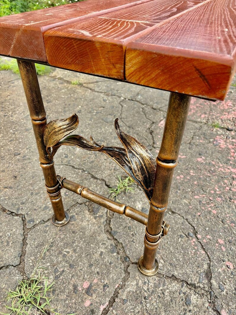 Hand Forged Wrought Iron Bench Legs: Bamboo Style, Rustic Frame