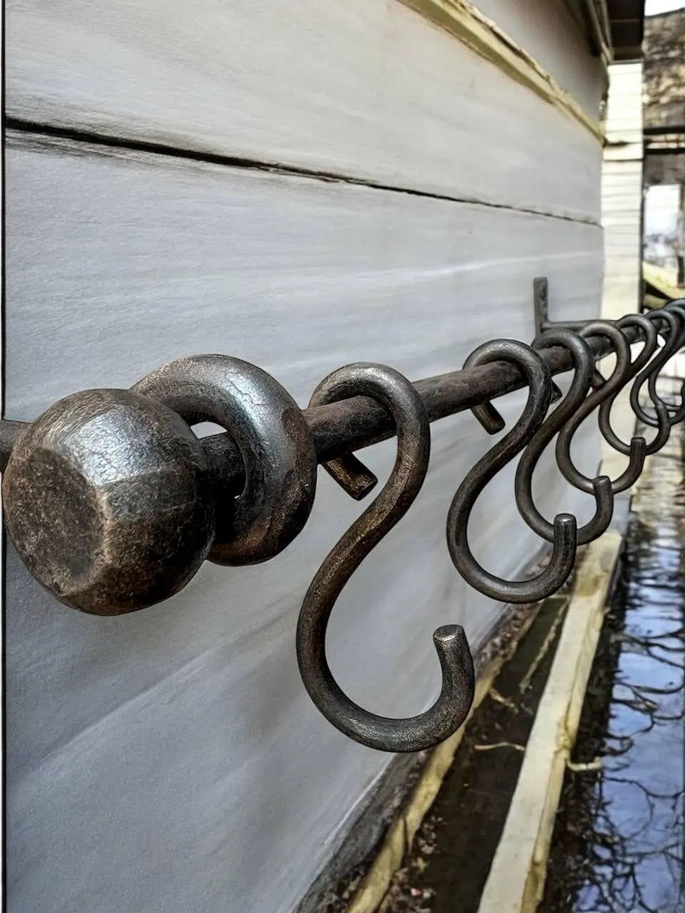 Hand-Forged Kitchen Rack — Rustic Iron Wall Organizer with Hooks