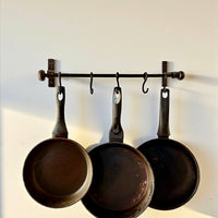 Hand-Forged Iron Kitchen Rack with Hooks,Heavy Duty Wrought Iron Pot and Pan Rail, Wall Mounted Utensil Holder, Custom Length 20–80 in