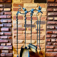 Hand Forged Fireplace Tool Set Wrought Iron Fire Tools with Leaf Hooks Nature Inspired Hearth Accessories Rustic Blacksmith Decor