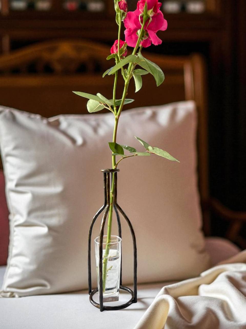 Hand Forged Metal Vase Base: Industrial Loft Floral Art Sculpture