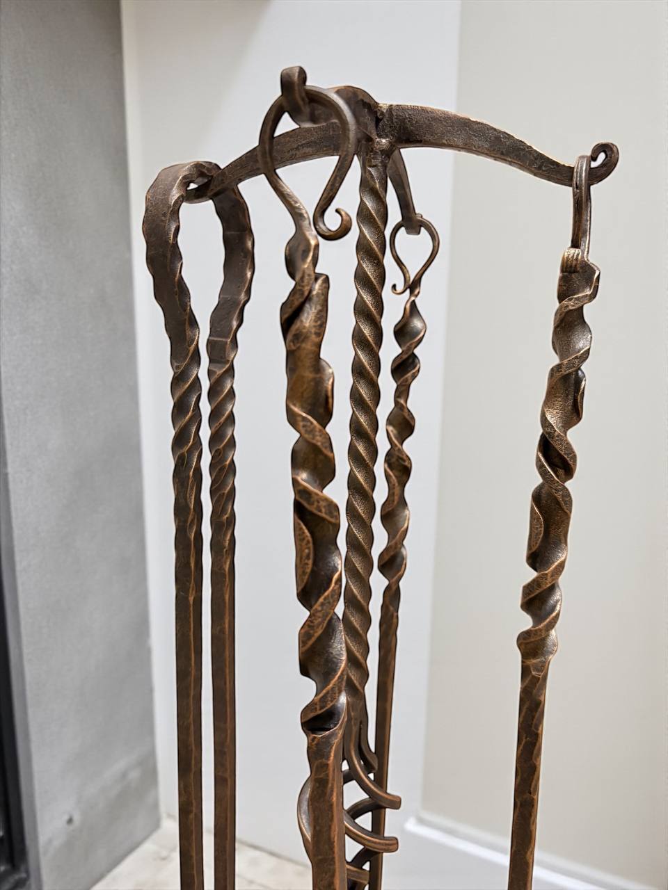 Personalized Forged Fireplace Tool Set,Engraved Iron Fire Stand,Custom Family Name Gift,Hand Forged Fireplace Tools,Bronze or Black Finish