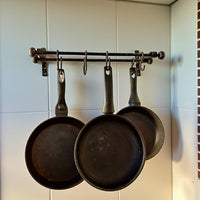 Hand Forged Iron Kitchen Shelf ,Double Bar Wall Mounted Pot and Cup Holder,Black Metal Organizer in Industrial Loft Style