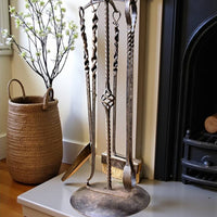 Personalized Forged Fireplace Tool Set,Engraved Iron Fire Stand,Custom Family Name Gift,Hand Forged Fireplace Tools,Bronze or Black Finish