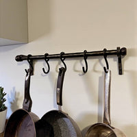 Rustic Kitchen Pot Rail with Hooks,Durable Wall Mounted Pot Rack,Cast Iron Pot Storage System,Iron Holders,Dish Organizer,dish hanger