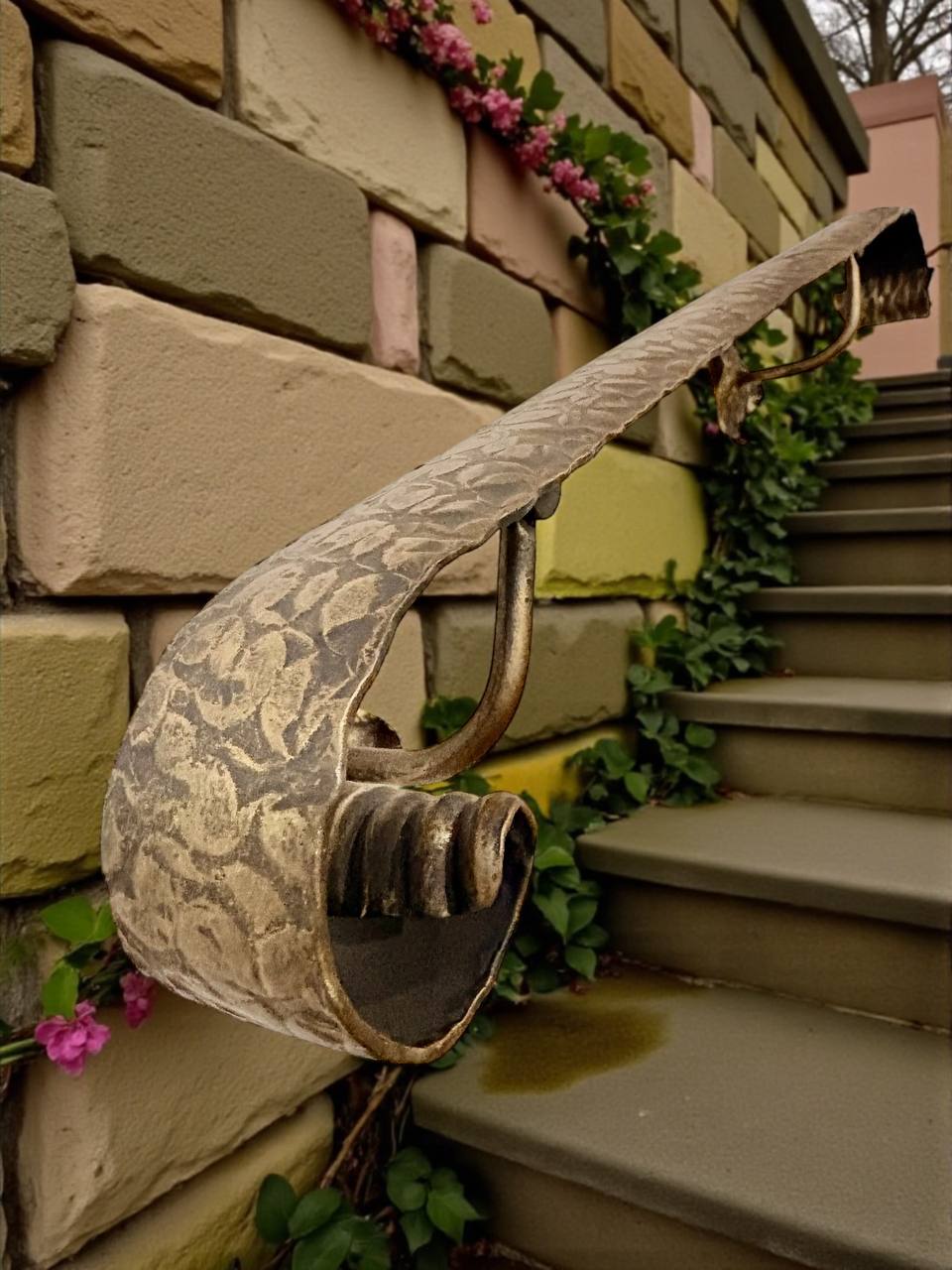 Luxury Forged Iron Stair Handrail with Swivel Brackets,Custom Length 16”–79”, 2” Wide Steel Rail,Safety Wall Railing,Indoor Outdoor,Black Bronze Gold Patina