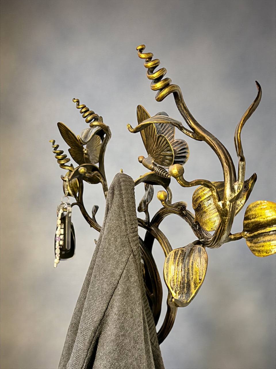 Christmas Gift ,Hand-Forged Butterfly Wall Art,Unique Metal Branch Hook Rack,Nature Inspired Sculpture,Holiday Gift for Mom,Home Decor