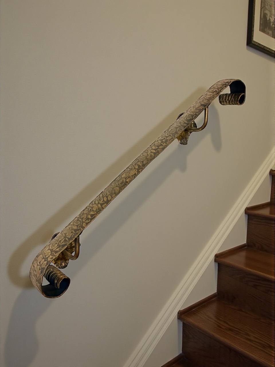 Luxury Forged Iron Stair Handrail with Swivel Brackets,Custom Length 16”–79”, 2” Wide Steel Rail,Safety Wall Railing,Indoor Outdoor,Black Bronze Gold Patina