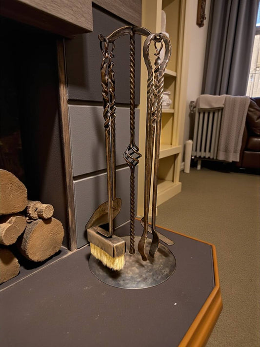 Personalized Forged Fireplace Tool Set,Engraved Iron Fire Stand,Custom Family Name Gift,Hand Forged Fireplace Tools,Bronze or Black Finish