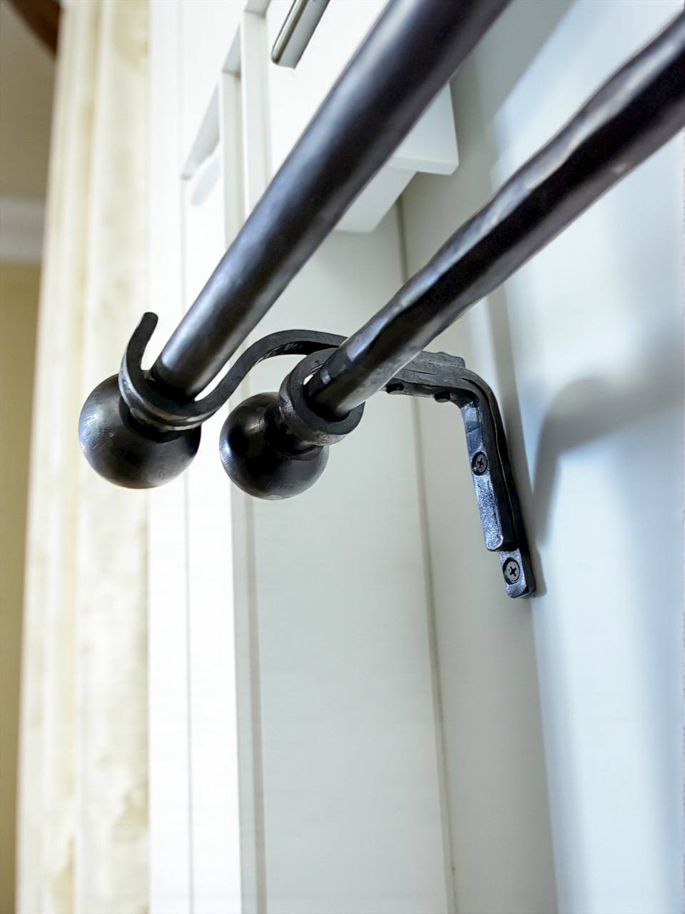 Hand forged curtain rod, home decor and rustic window treatments, farmhouse shower curtain rod, single or double curtain rod,custom length.