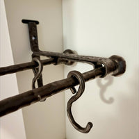 Hand Forged Iron Kitchen Shelf ,Double Bar Wall Mounted Pot and Cup Holder,Black Metal Organizer in Industrial Loft Style